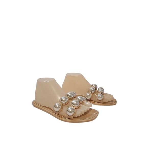 Asos Sz 7 Clear Jelly Slip On Flip Flops Flats Slides Pink Pearls - Picture 1 of 10